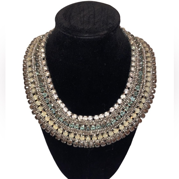 Rhinestones & Beads Collar Bib Necklace w/Faceted Beads & Multi colored Stones - Picture 1 of 6
